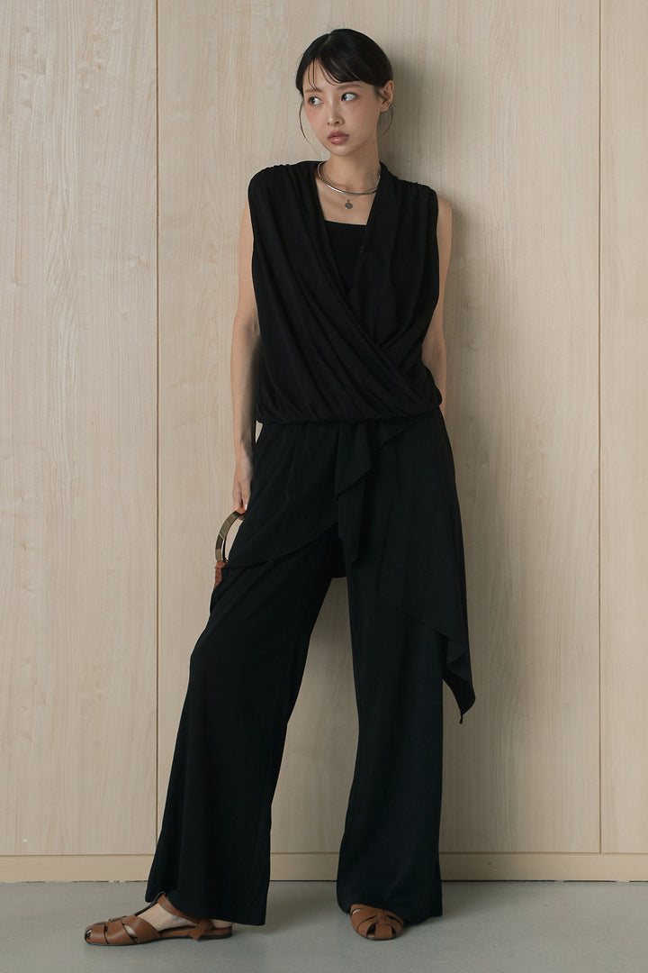 [SET]カシュクールドレープカットソー+スカート付きカットパンツ(2set)
