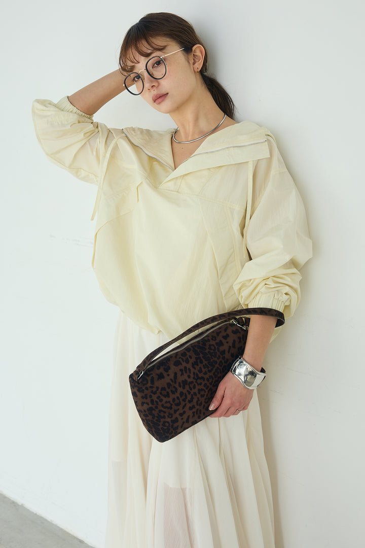 [SET]ナイロンフーディーブルゾンアウター+シアーフリルキャミワンピース(2set)