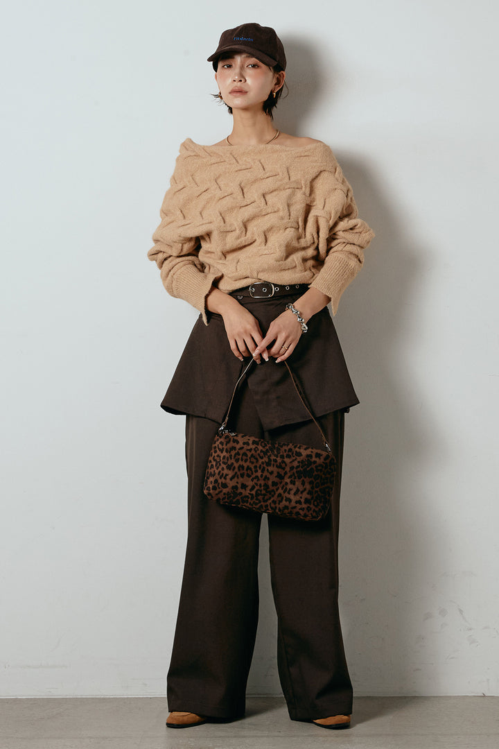 [SET]ボートネックニットトップス+ベルト付きウエストデザインパンツ(2set)