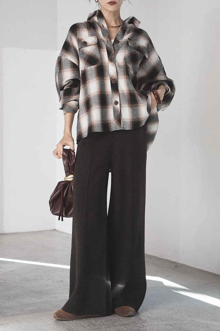[SET]オンブレーチェックビッグシルエットCPOシャツ+センターラインニットパンツ(2set)