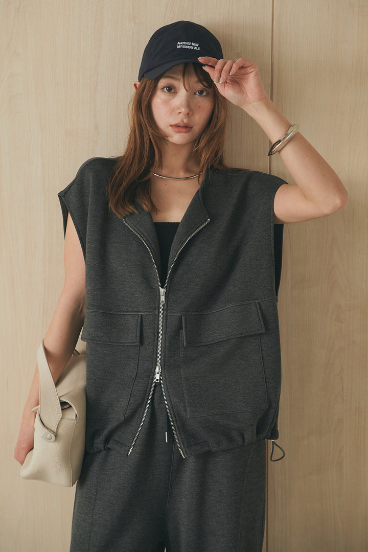 [SET]ボンディング生地ジップベスト+ボンディング生地コクーンパンツ(2set)