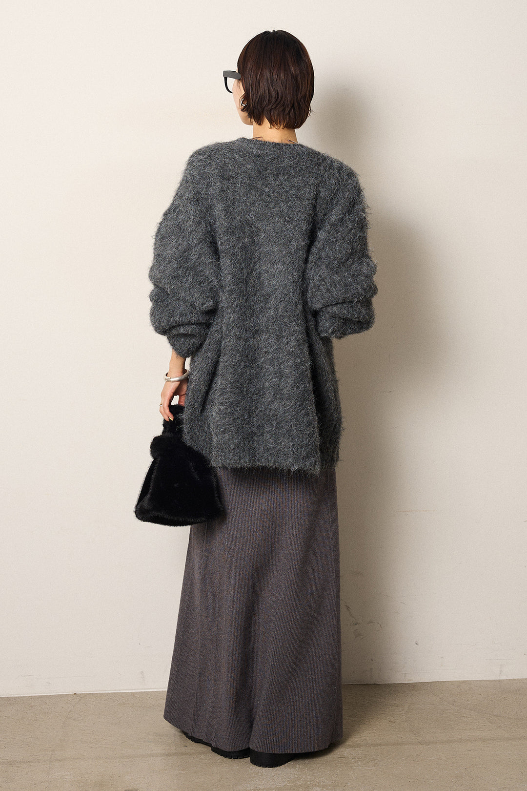 [SET]シャギーニュアンスアニマルニット+リブナローニットスカート(2set)