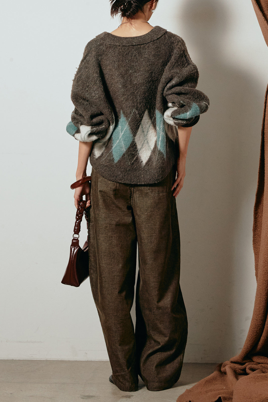 [SET]アーガイル柄ポロニットトップス+フロントタック入りコーデュロイパンツ(2set)