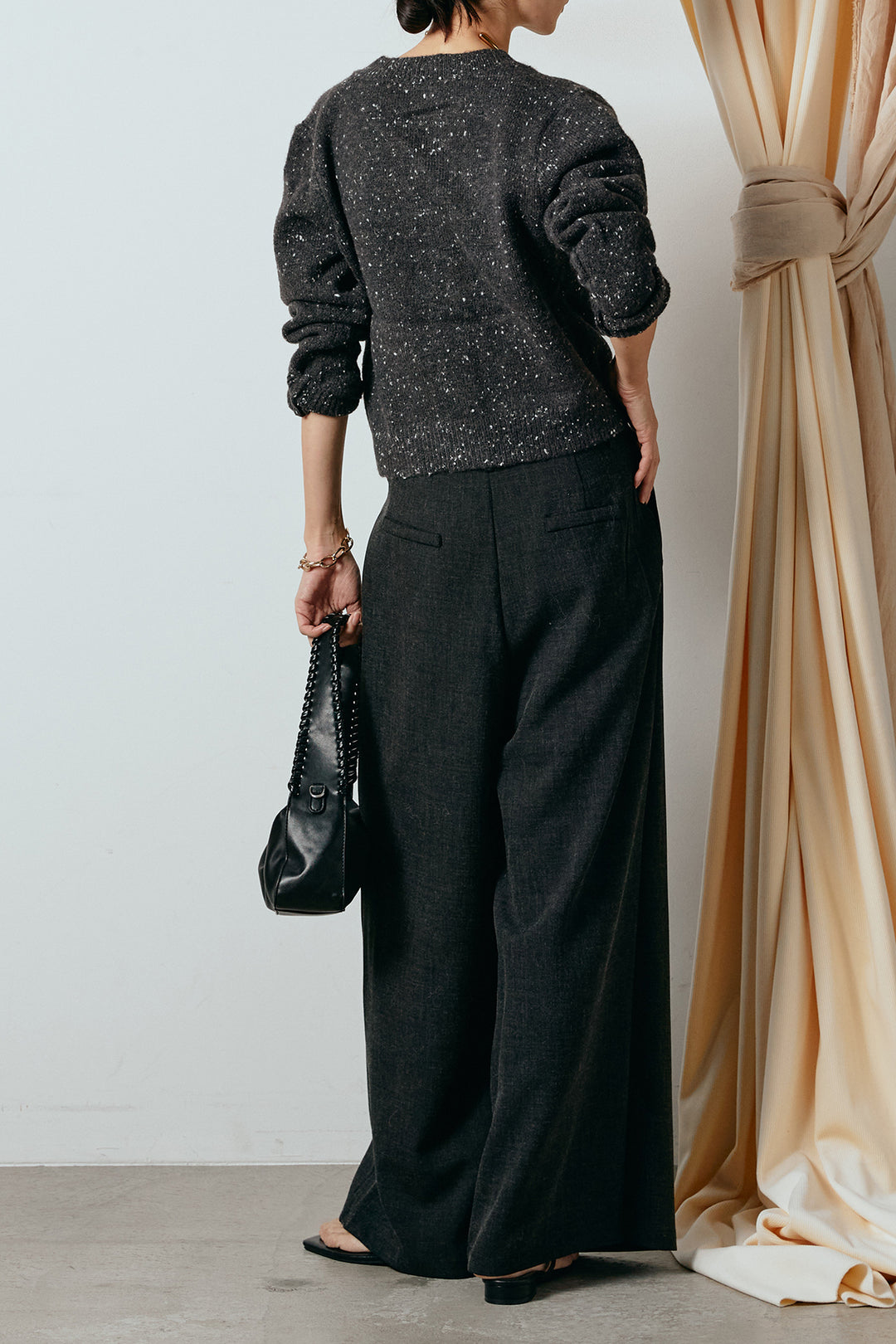 [SET]ネップニットカーディガン+ラップ巻きワイドスラックス(2set)