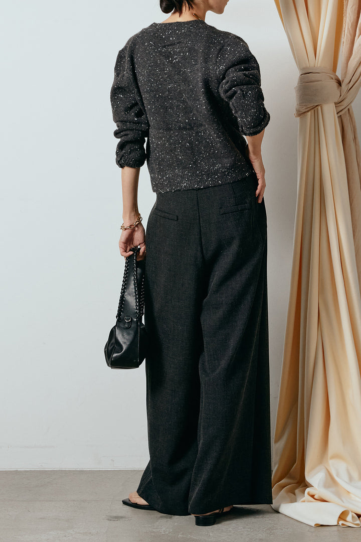 [SET]ネップニットカーディガン+ラップ巻きワイドスラックス(2set)