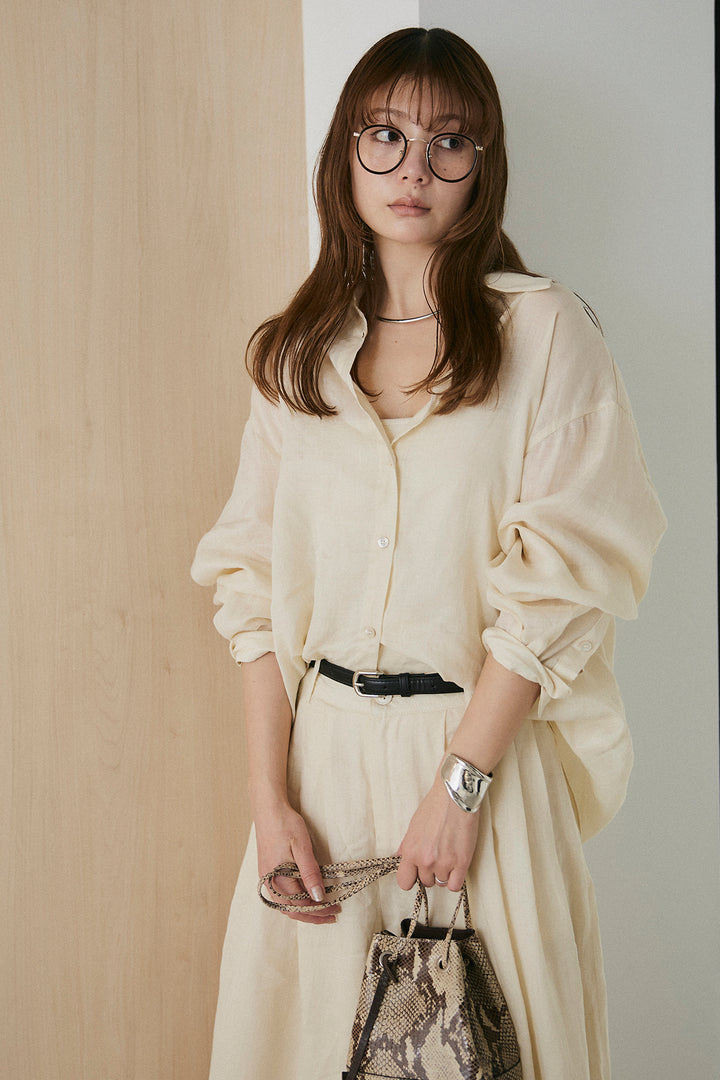 [SET]リラックスシアーシャツ+細ベルト付きシアーワイドパンツ(2set)
