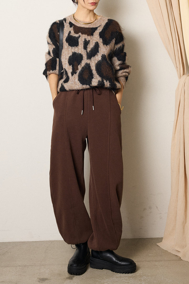 [SET]ルーズアニマルモヘアニットトップス+スウェットワイドカーブパンツ(2set)