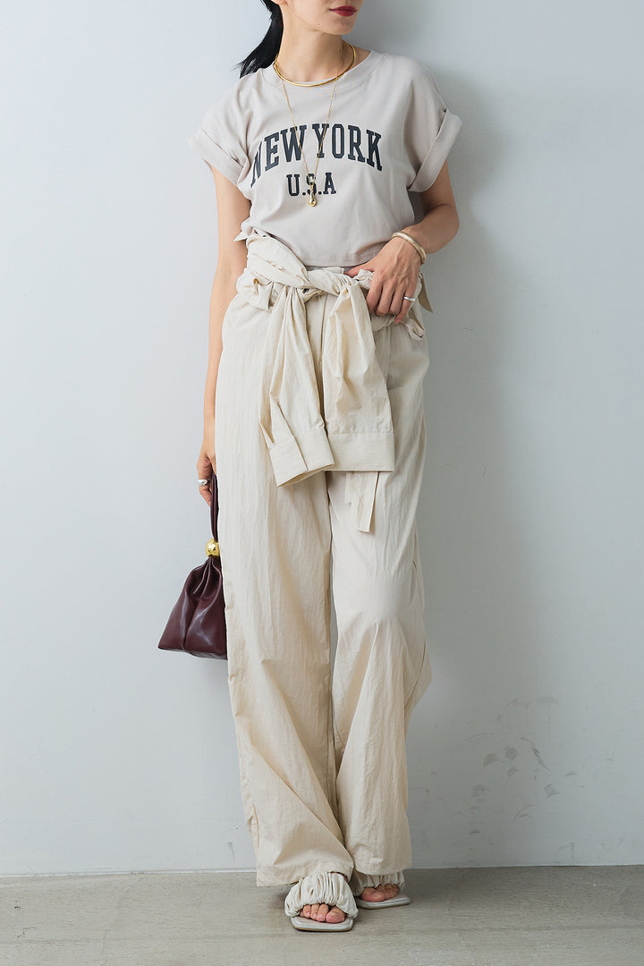 [SET]ショート丈NEWYORKロゴTシャツ+合繊ジャンプスーツ(2set)