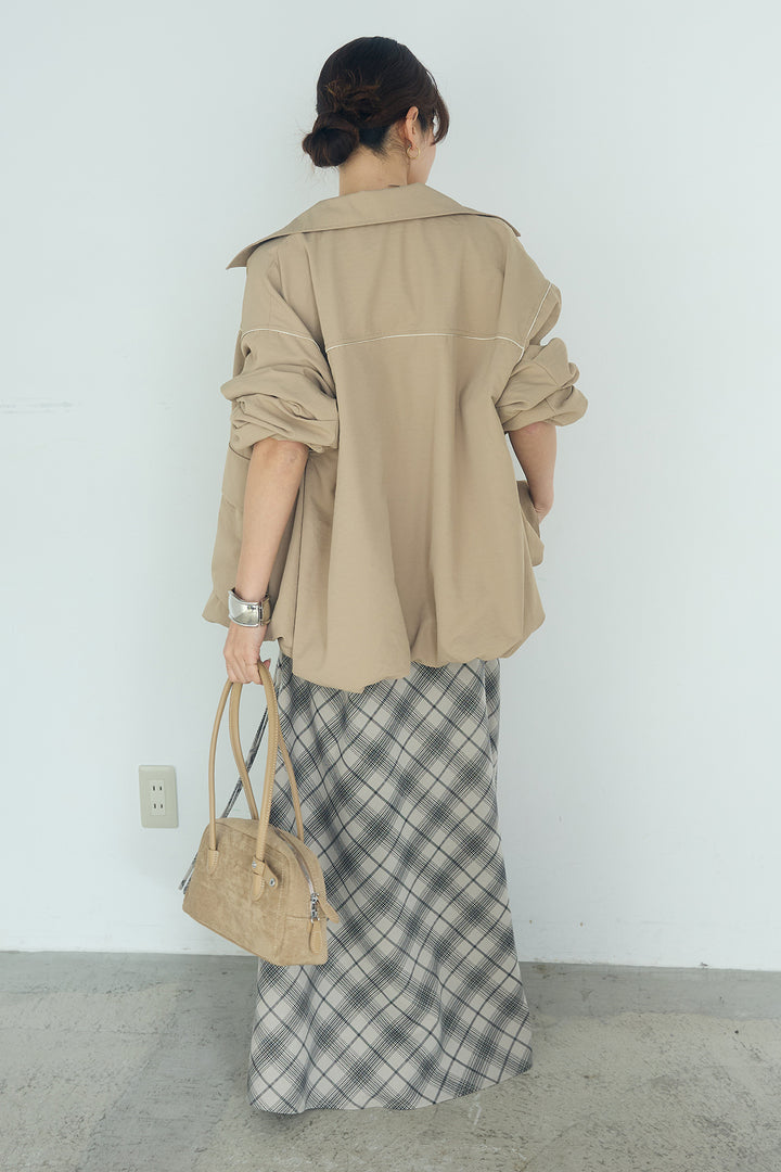 [SET]合繊ツイルバルーンジャケット+タータンチェック柄フロントデザインスカート(2set)