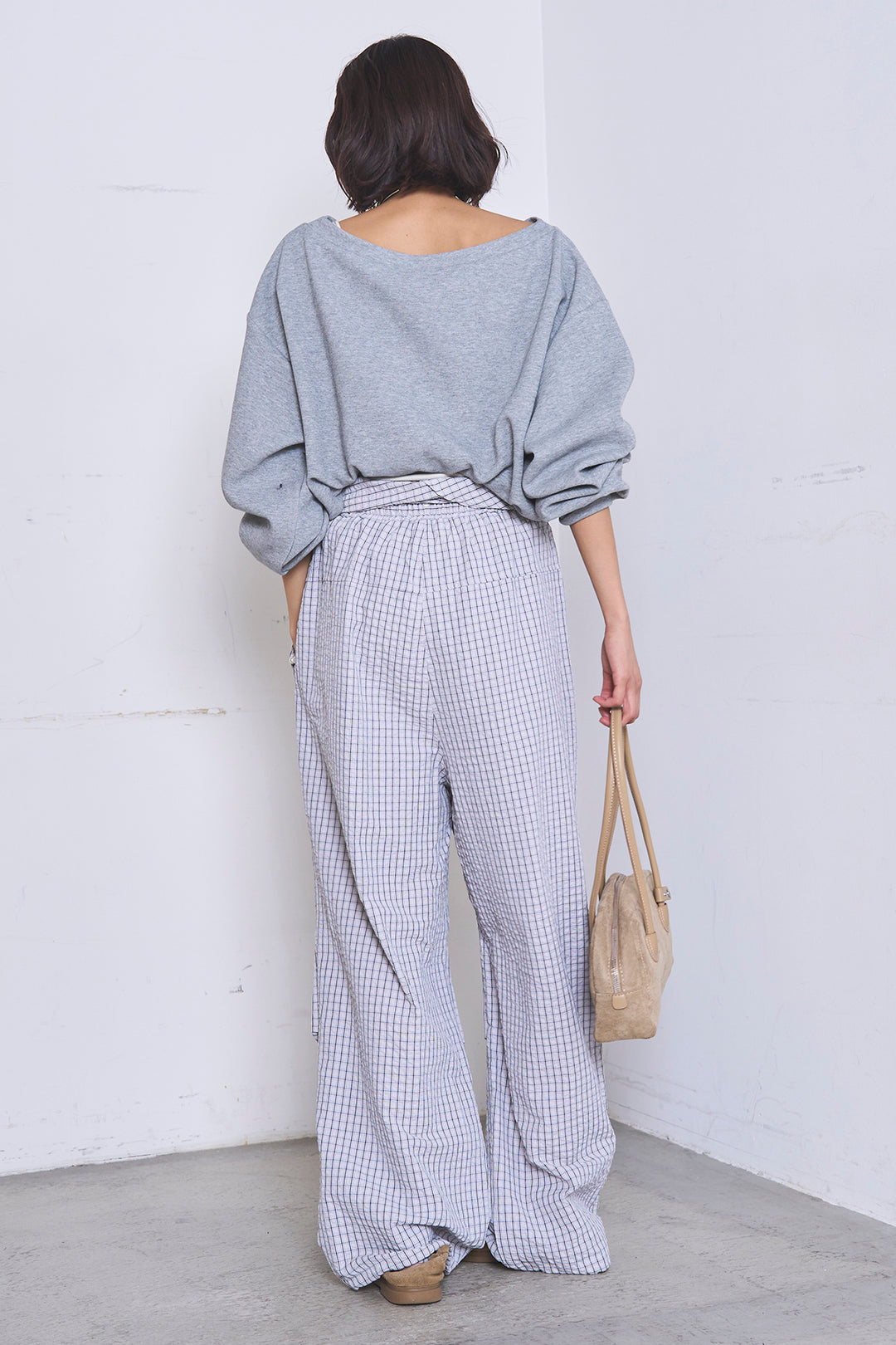 [SET]ワンショルスウェットプルオーバー+チェックウエスト巻きジョガーパンツ(2set)