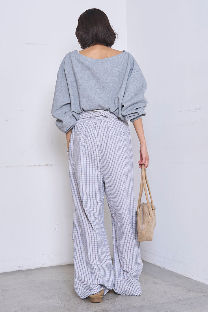 [SET]ワンショルスウェットプルオーバー+チェックウエスト巻きジョガーパンツ(2set)