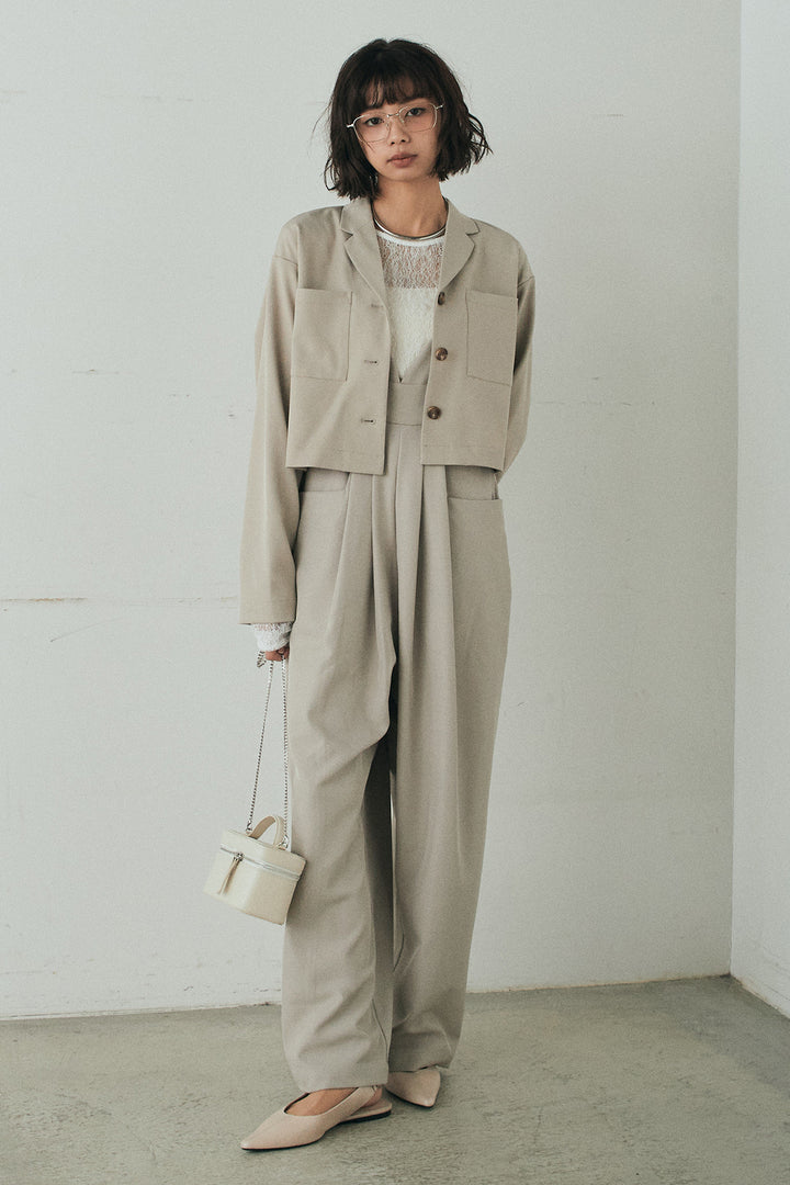 [SET]バックジップデザインショートツイルジャケット+キャミロングオールインワン(2set)