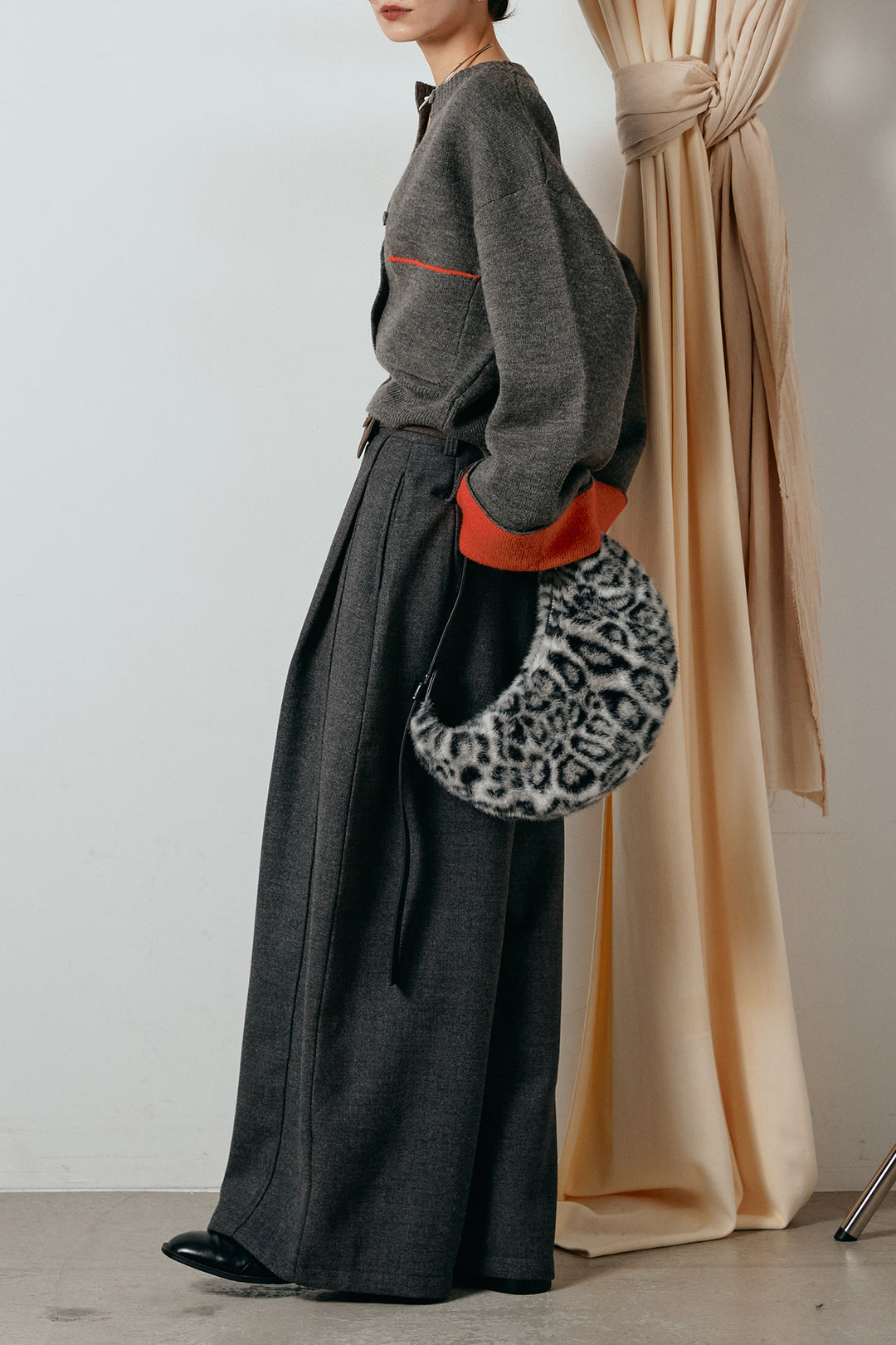 [SET]アルパカタッチダブルフェイスカーディガン+ポーチベルト付きカーブパンツ(2set)