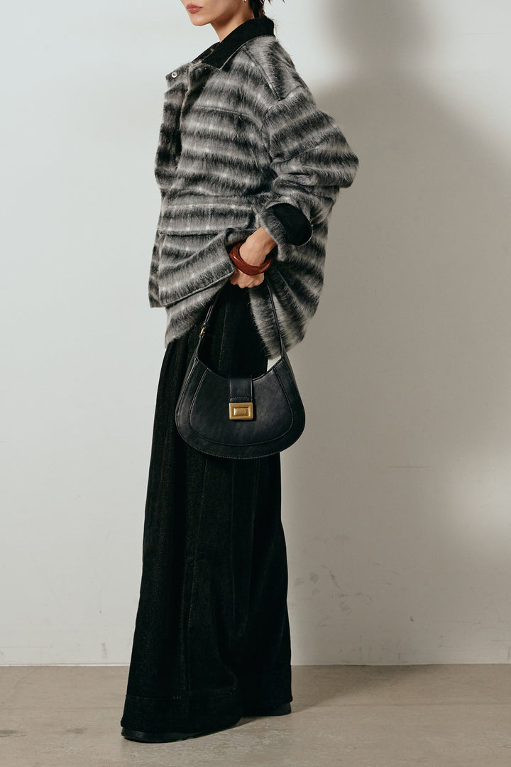 [SET]チェックシャギーミドルカバーオール+フェイクレザーベルト付きスウェードライクワイドパンツ(2set)