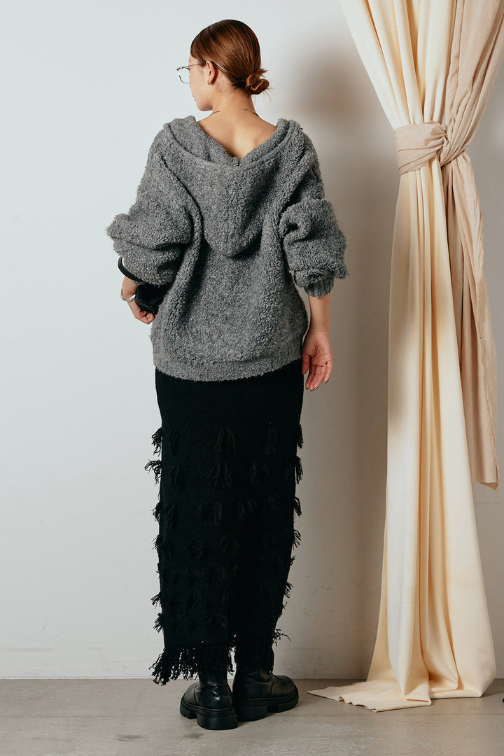 [SET]ブークレキーネックプルオーバー+ポイントフリンジニットナロースカート(2set)