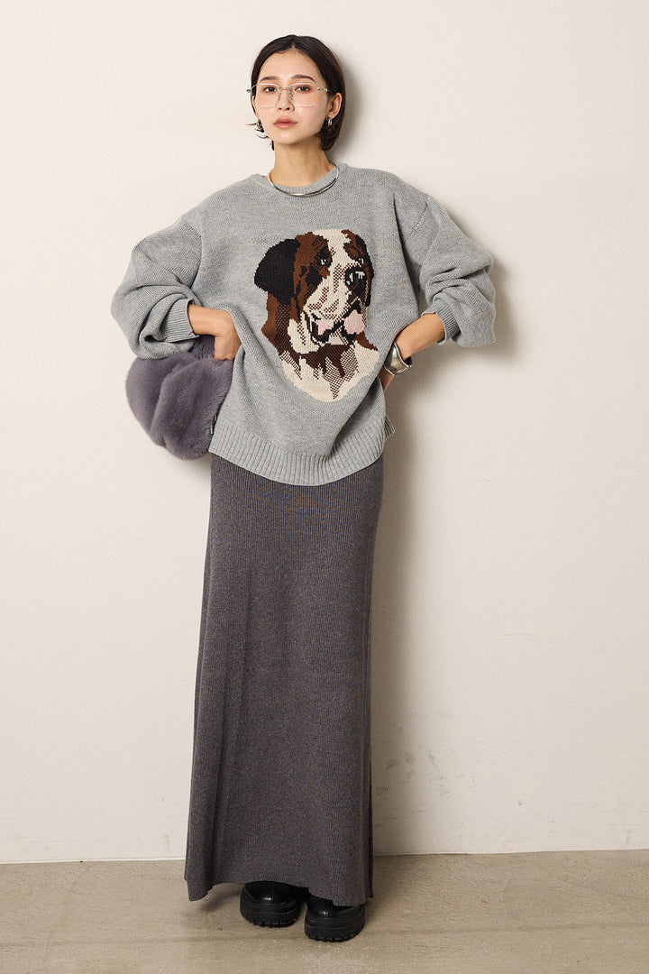 [SET]アニマルジャガード柄ニットトップス+リブナローニットスカート(2set)