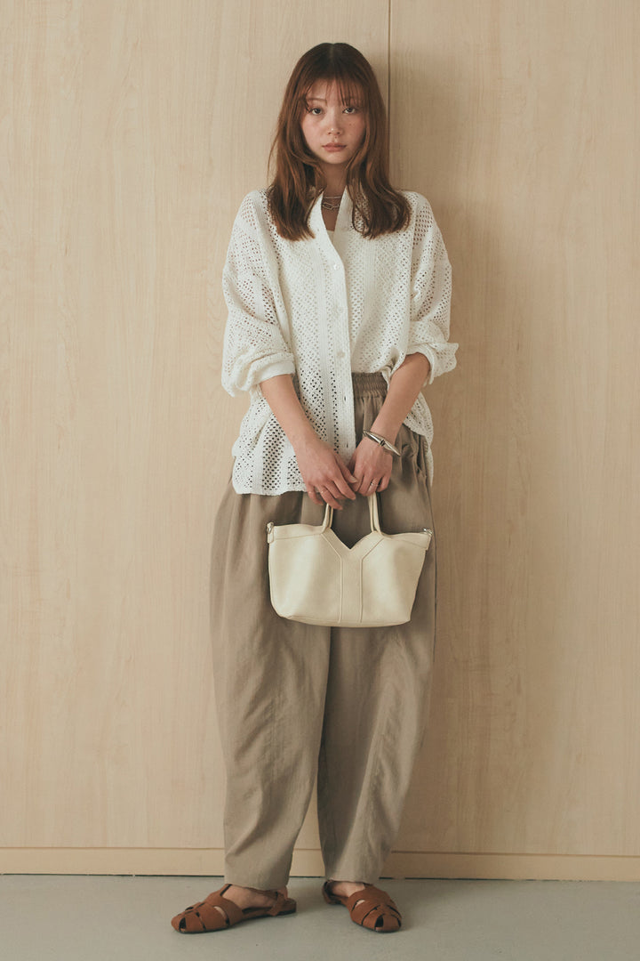 [SET]長袖襟付きレースシャツ+ポケットタックフォルムパンツ(2set)