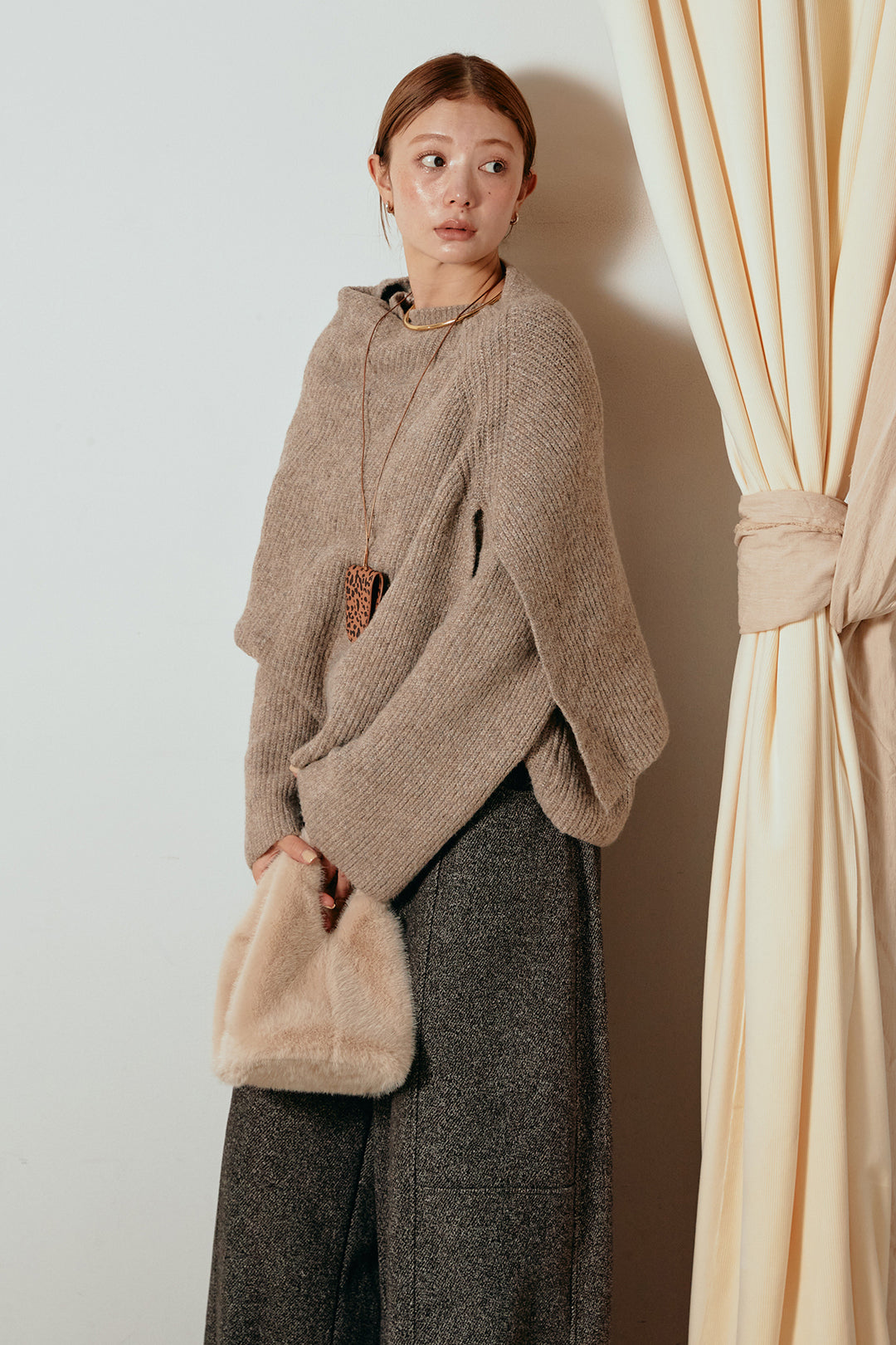 【着回しセット】[SET]ケープデザインリブニットトップス+ケープデザインリブニットトップス(2set)