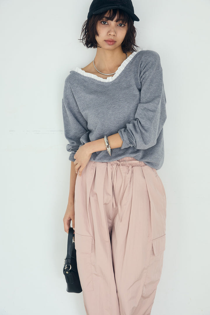 [SET]クールクール異素材コンビオフショルプルオーバー+撥水ジョガーパンツ(2set)