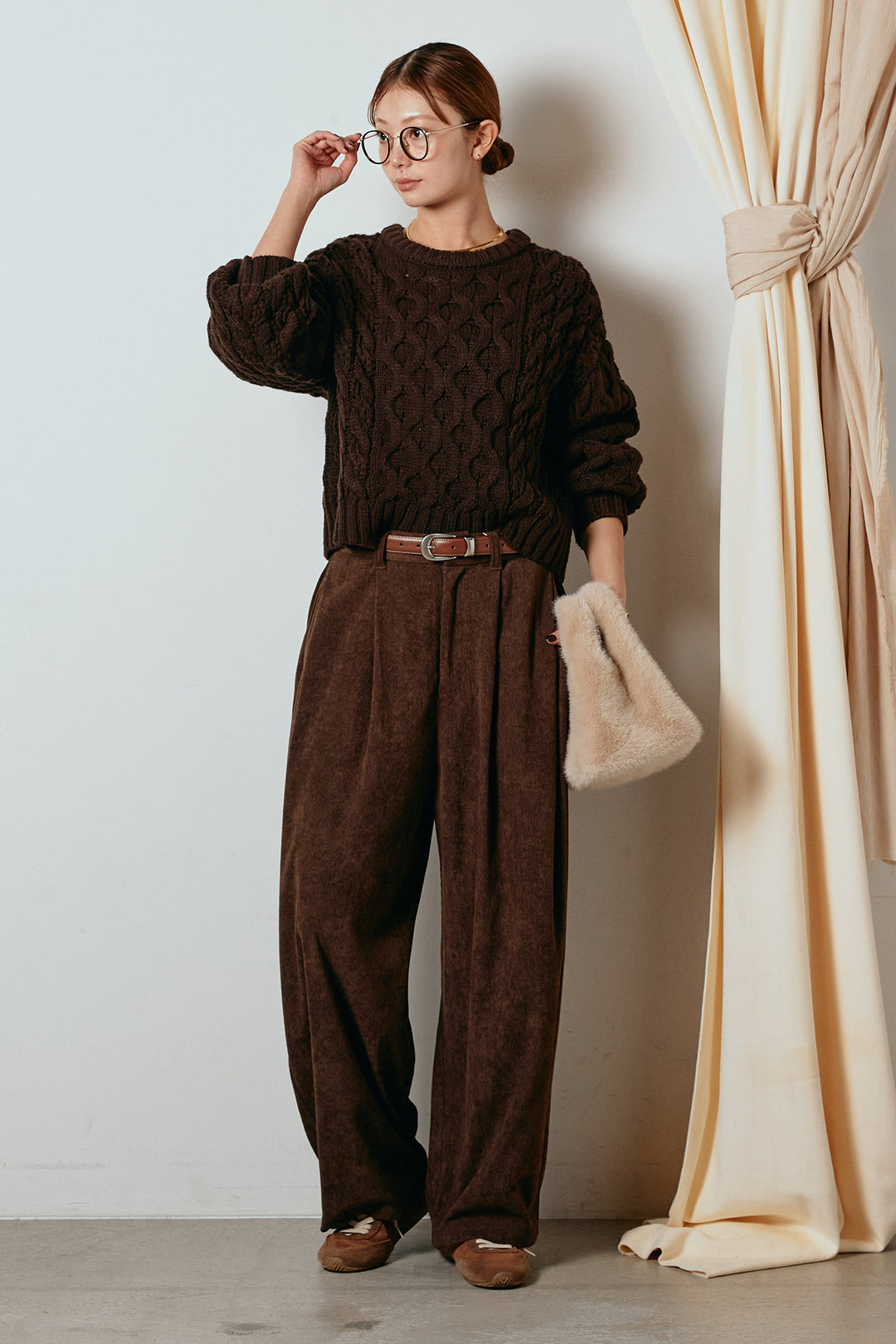 [SET]バルキーケーブルプルオーバー+コーデュロイサイドタックコクーンパンツ(2set)