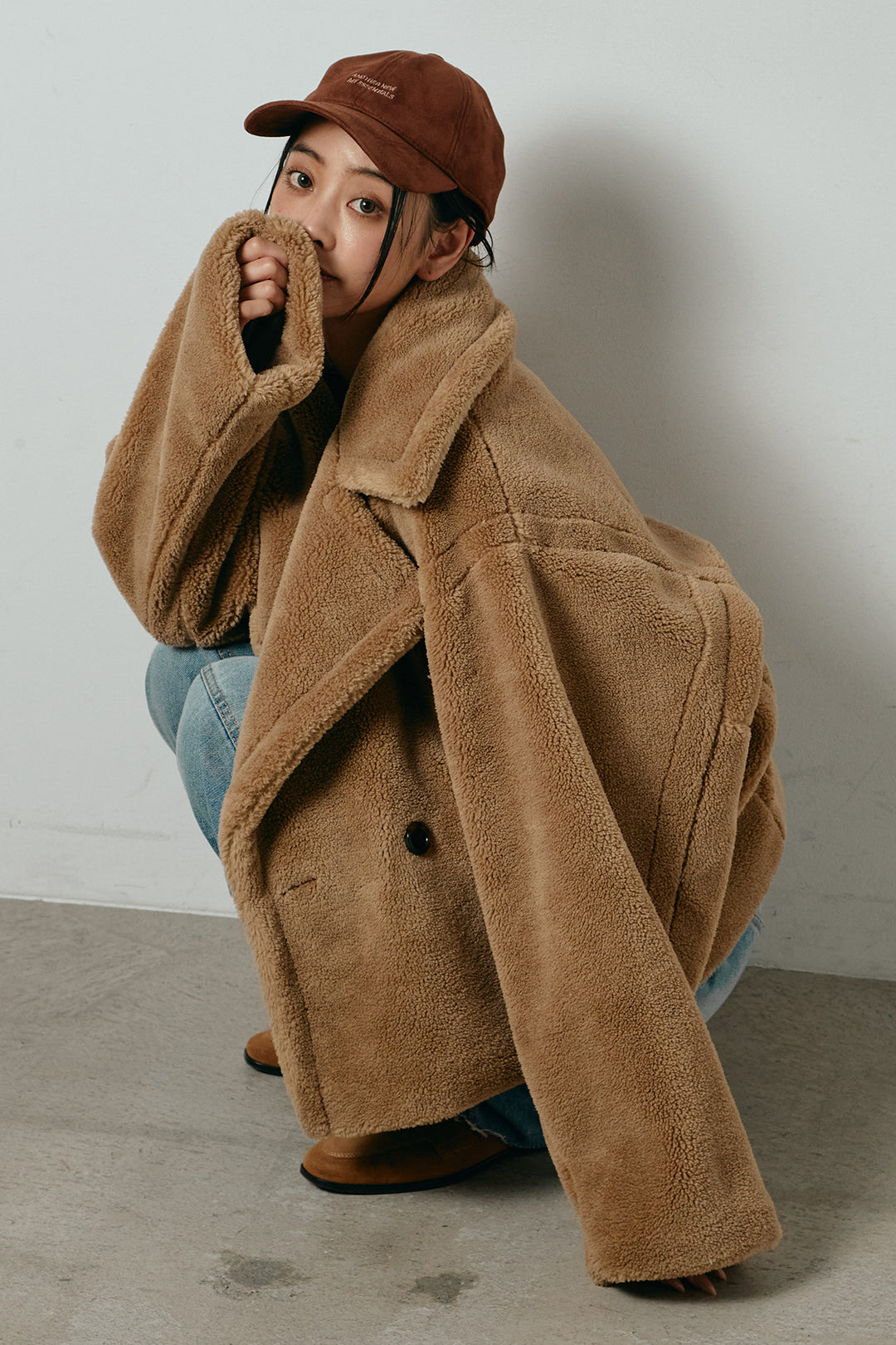 【2月中旬発送】
[SET]テディボアショートジャケット+加工デニムタックコクーンワイドパンツ(2set)