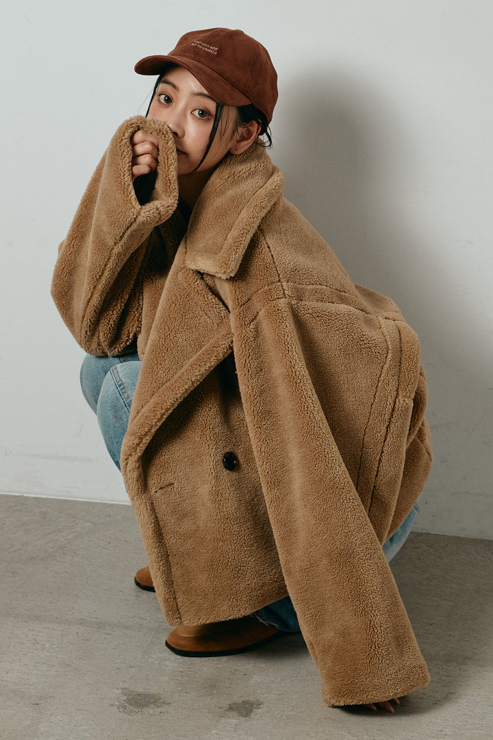 【2月中旬発送】
[SET]テディボアショートジャケット+加工デニムタックコクーンワイドパンツ(2set)