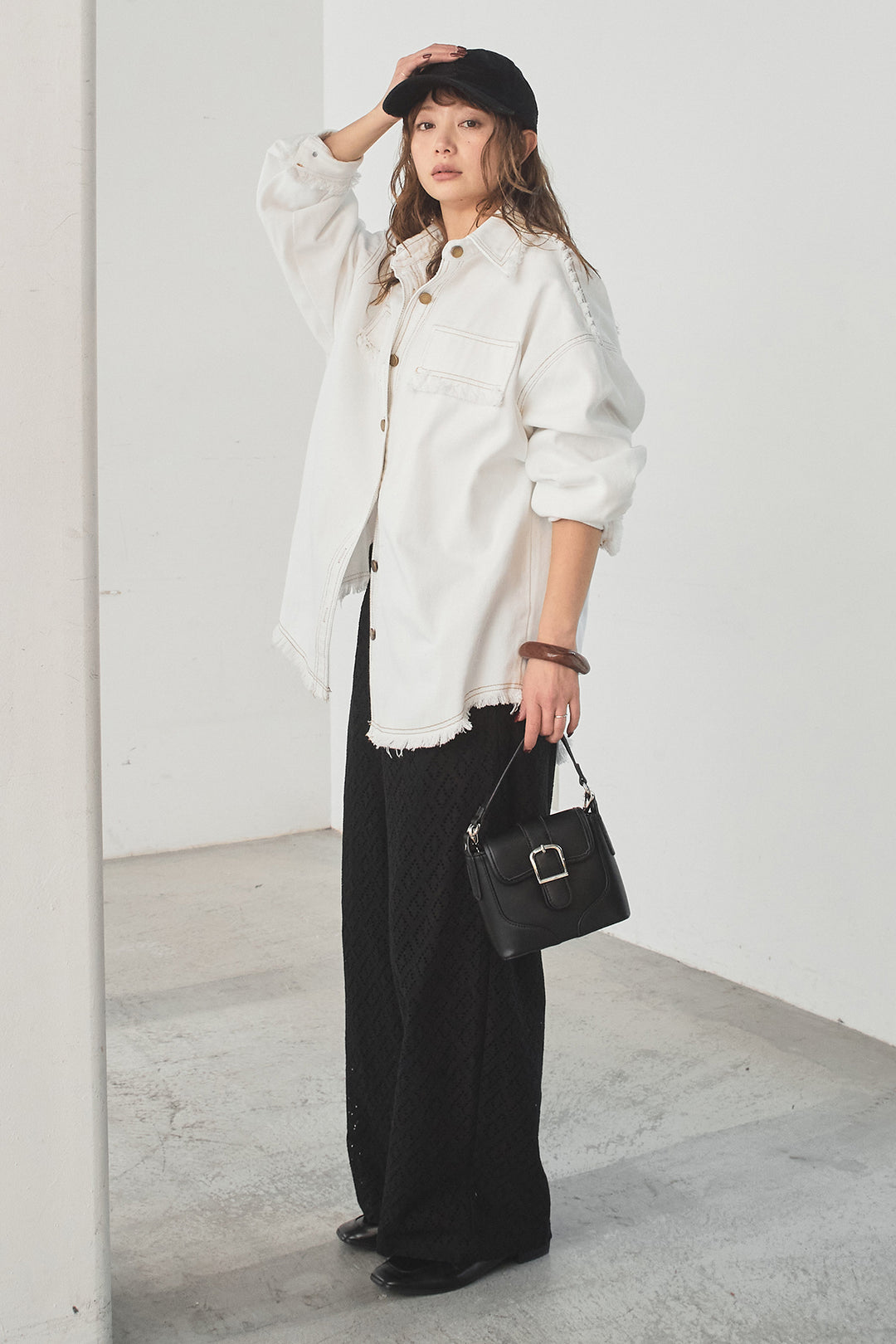 [SET]フリンジデニムジャケット+ダイヤ柄レースロングイージーパンツ(2set)