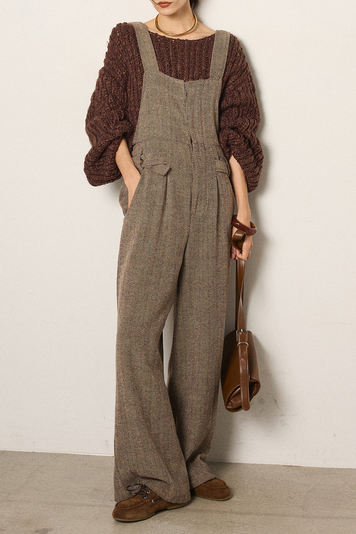 [SET]チャンキースラブニットクロップドプルオーバー+クラシックヘリンボーンサロペット(2set)