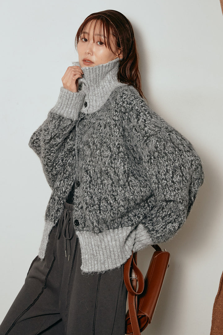 [SET]ハイネックミックスニットトップス+フロントラインデザインワイドスウェットパンツ(2set)