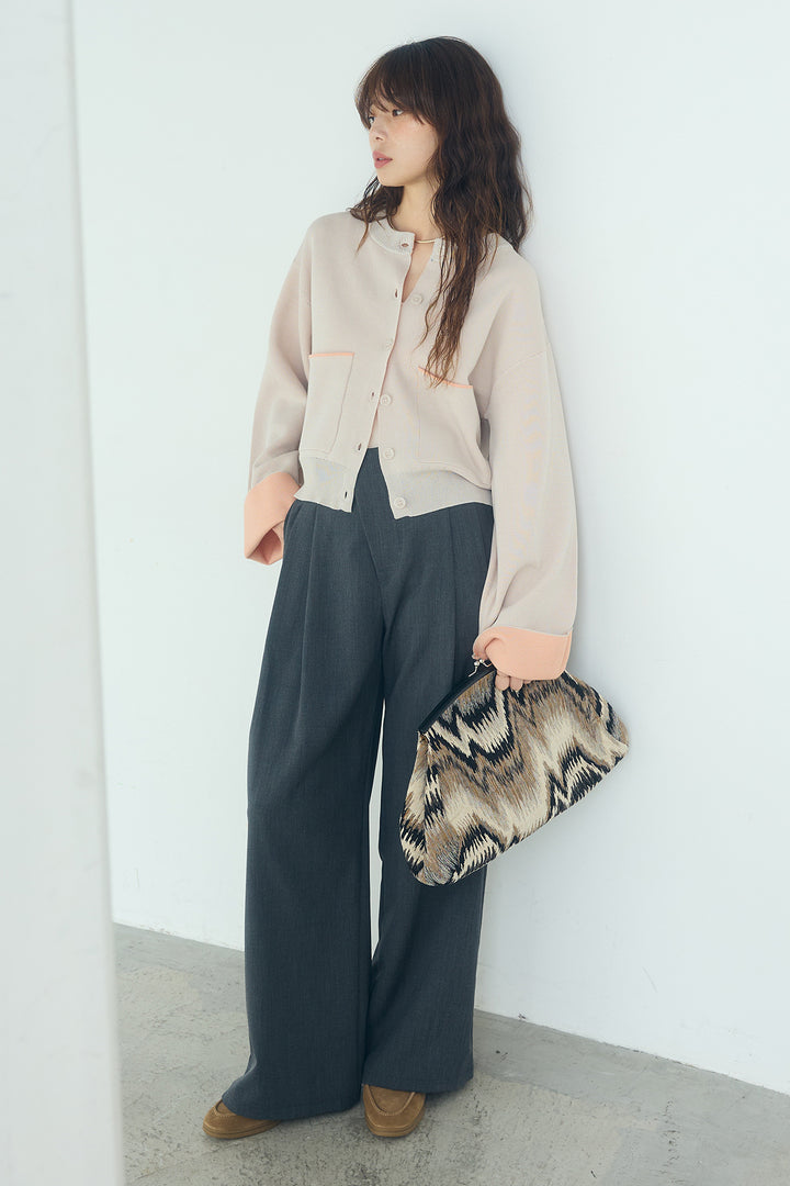 [SET]レーヨンポリダブルフェイスカーディガン+サイドベルトタック入りスラックス(2set)