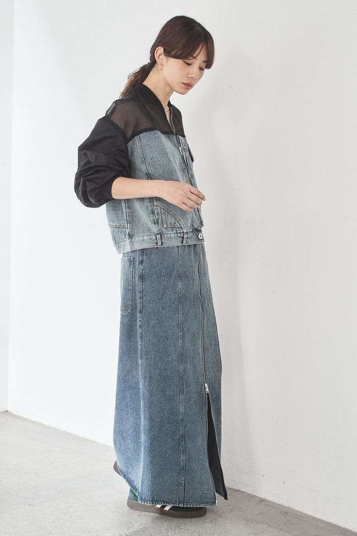 [SET]デニムコンビネーションブルゾン+フロントジップデニムスカート(2set)