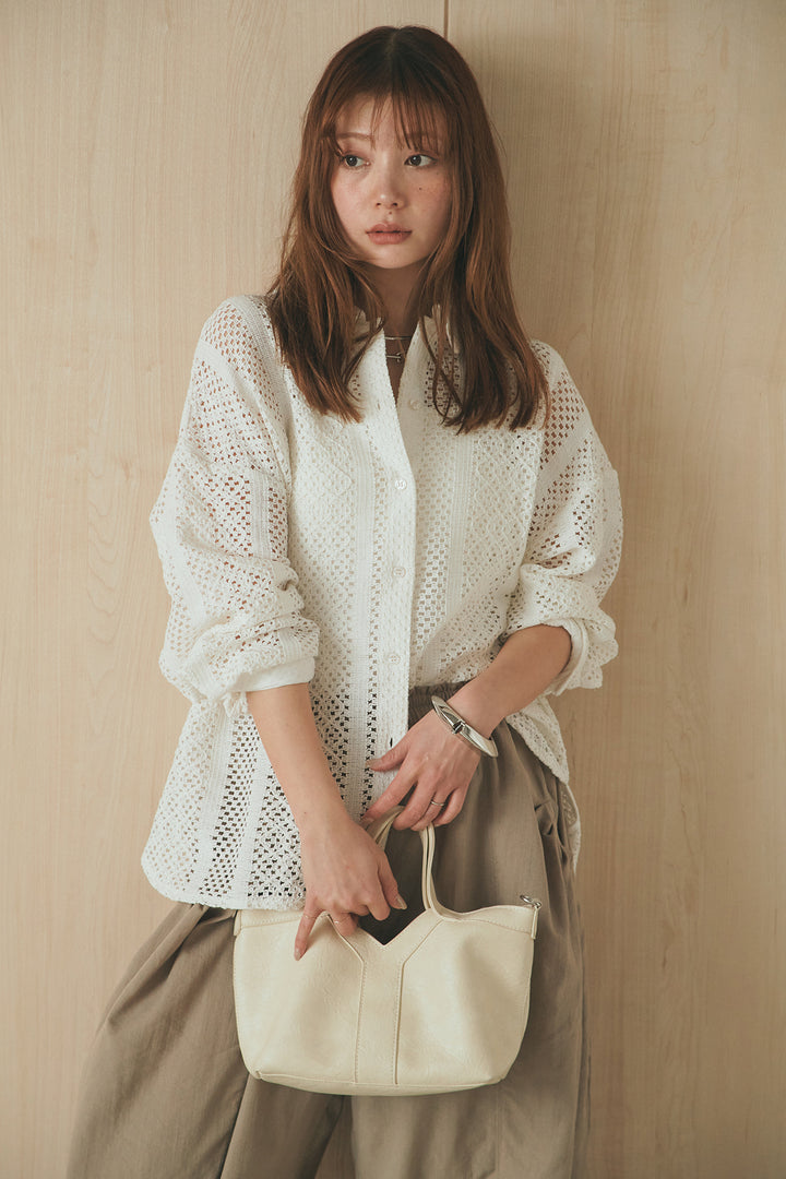 [SET]長袖襟付きレースシャツ+ポケットタックフォルムパンツ(2set)