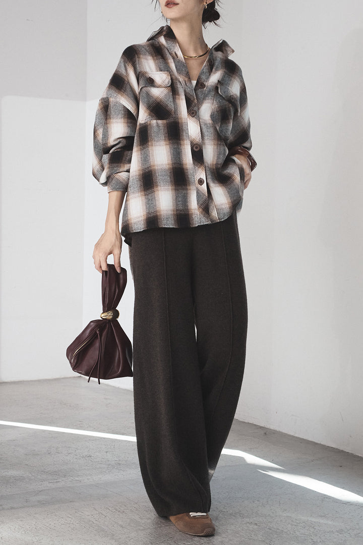 [SET]オンブレーチェックビッグシルエットCPOシャツ+センターラインニットパンツ(2set)