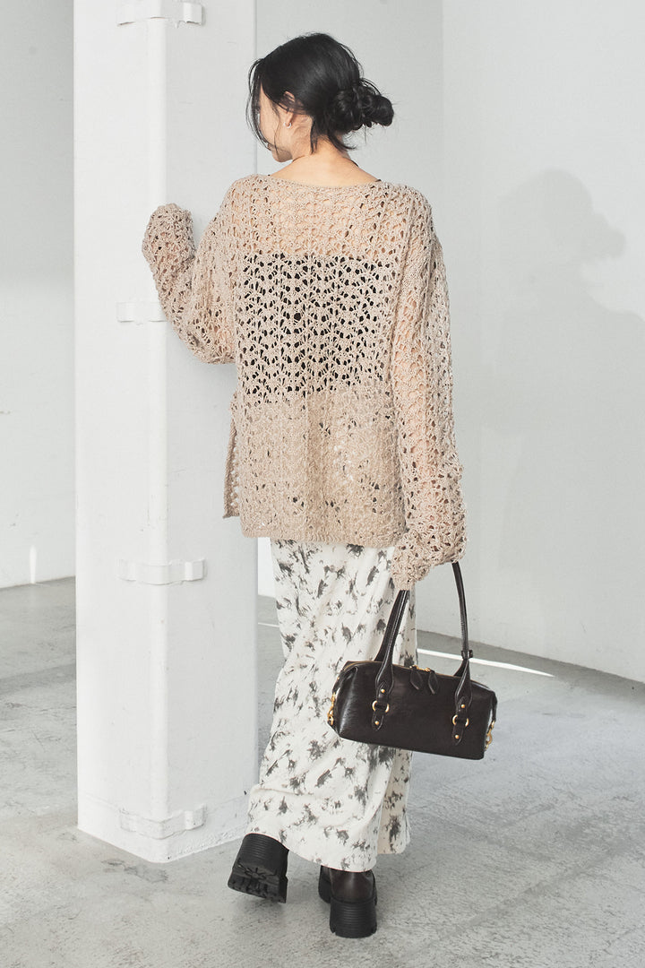 [SET]リラックスメッシュニットトップス+タイダイ柄ベロアワイドスカート(2set)