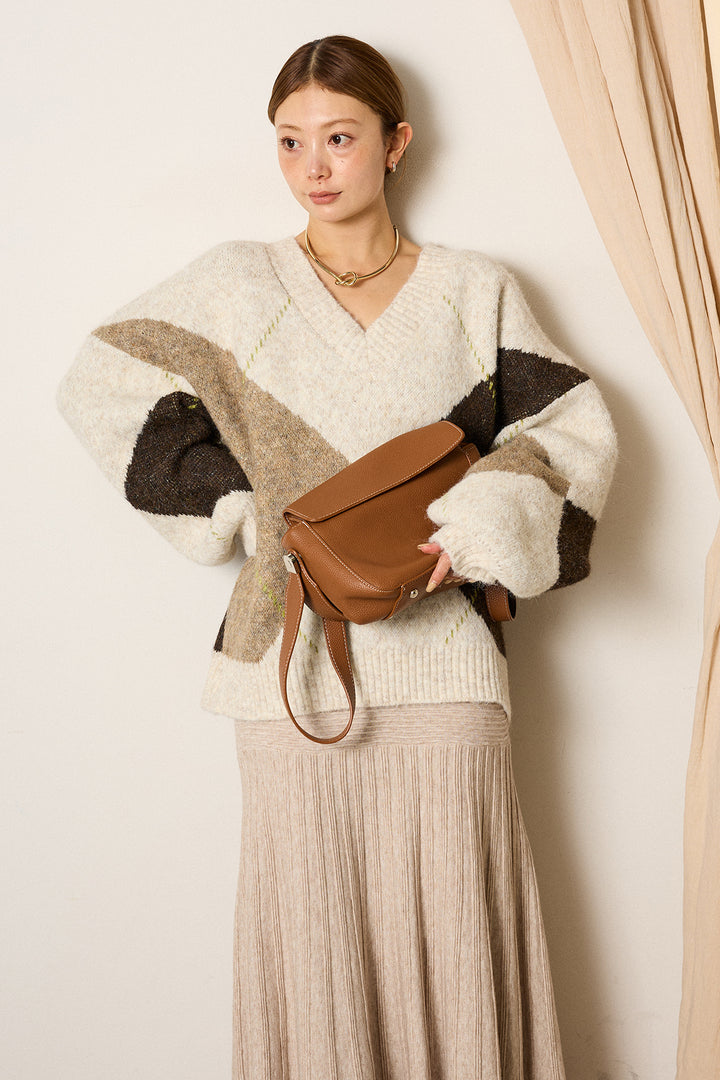 【着回しセット】[SET]ルーズアーガイルVネックニット+ルーズアーガイルVネックニット(2set)