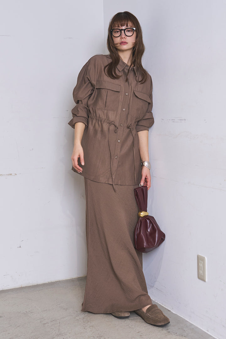 [SET]リネンブレンドシアーサファリシャツ+リネンブレンドロングナロースカート(2set)