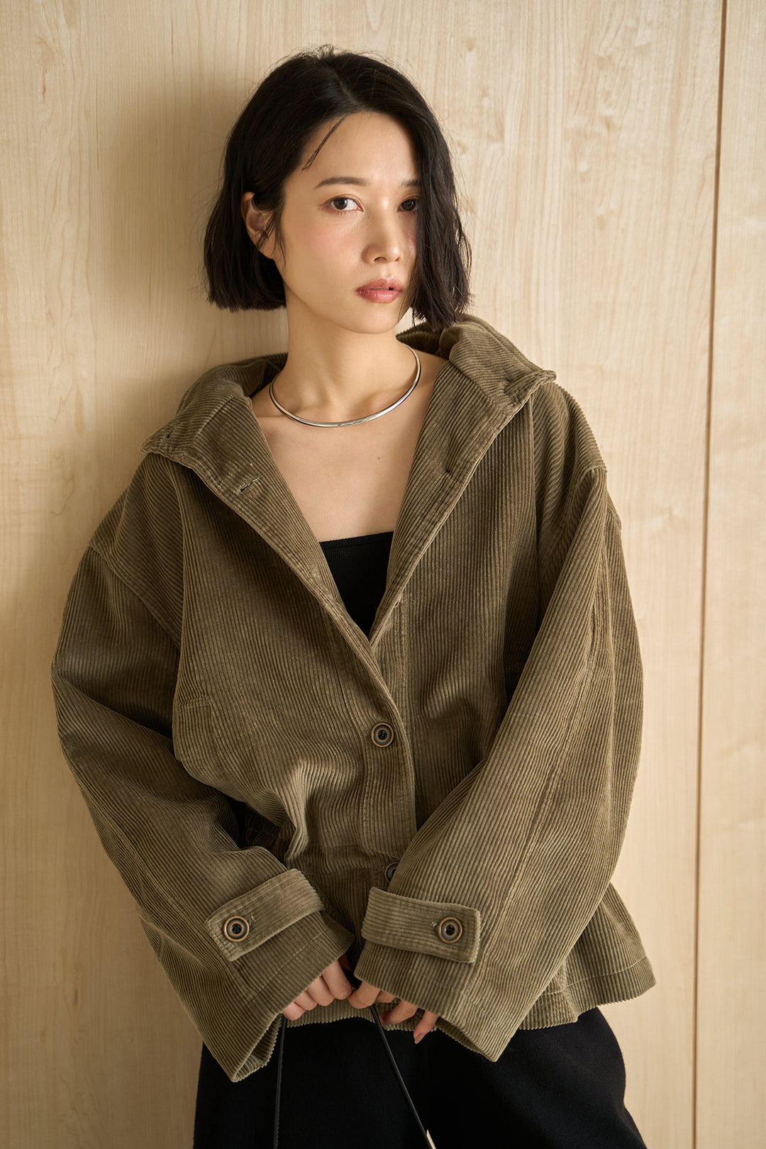 [SET]コーデュロイスタンドカラージャケット+リラックスニットショートパンツ(2set)