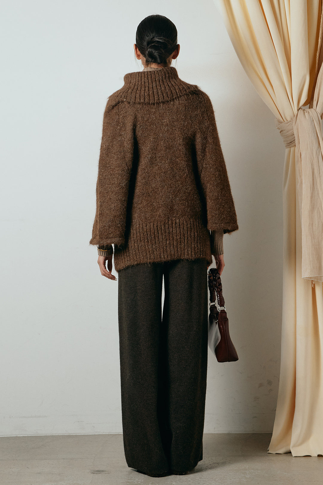 [SET]起毛ミディアムスリーブニットトップス+リブニットシームレスタートルプルオーバー+センターラインニットパンツ(3set)