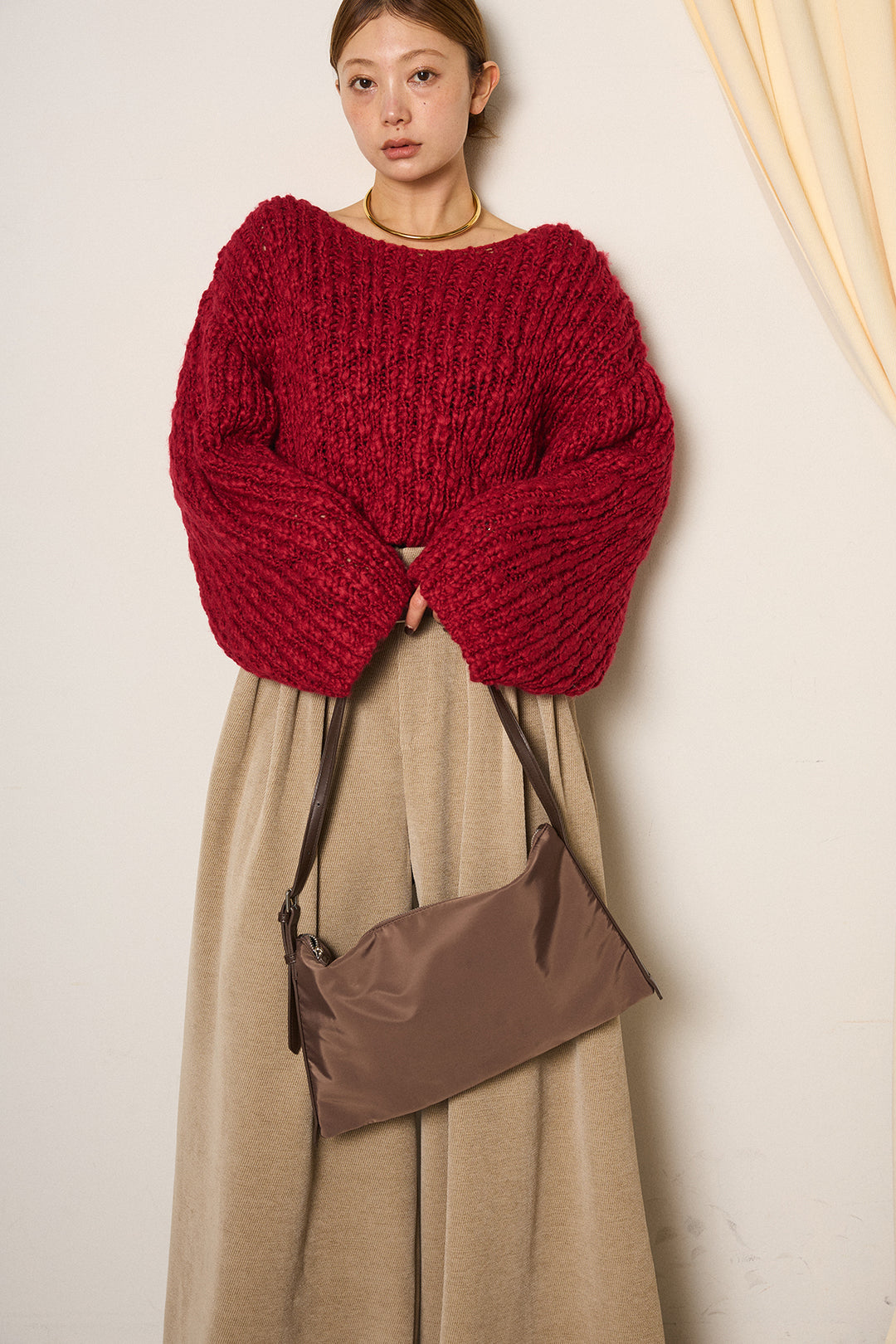 [SET]チャンキースラブニットクロップドプルオーバー+ベルトループコーデュロイワイドパンツ(2set)