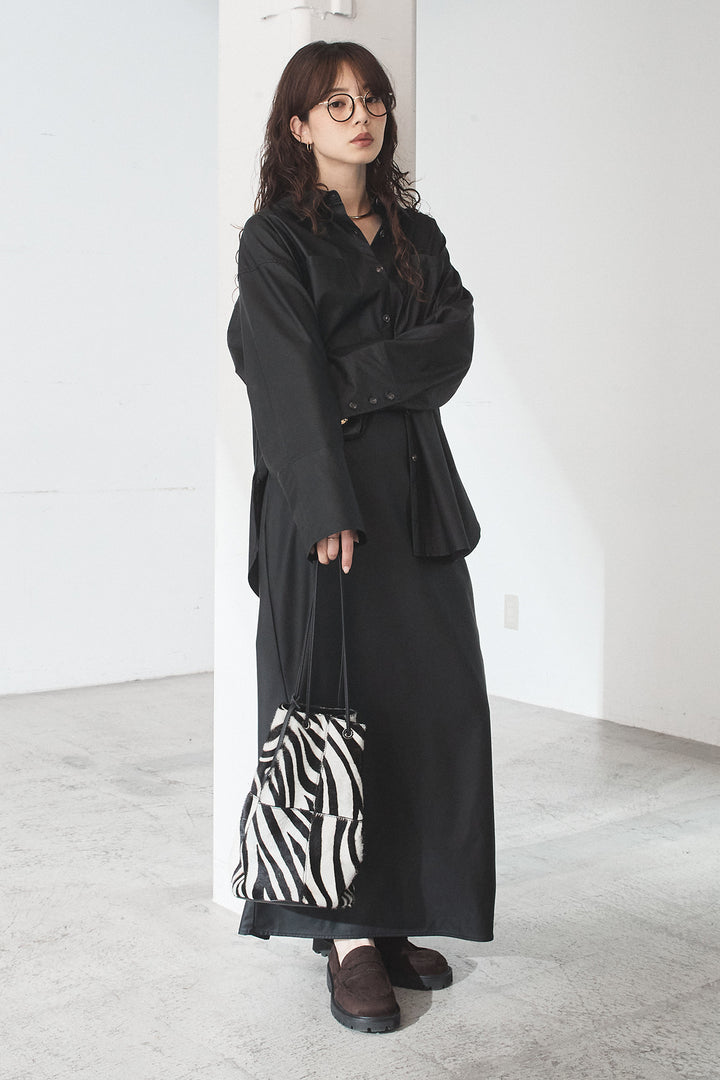 [SET]ウォッシャブルエコレザービックカフスシャツ+ウォッシャブルエコレザーナロースカート(2set)