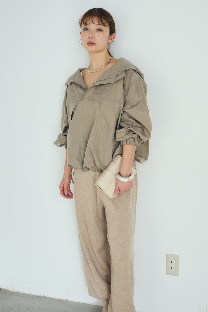 [SET]ナイロンフーディーブルゾンアウター+裾絞りリブニットパンツ(2set)