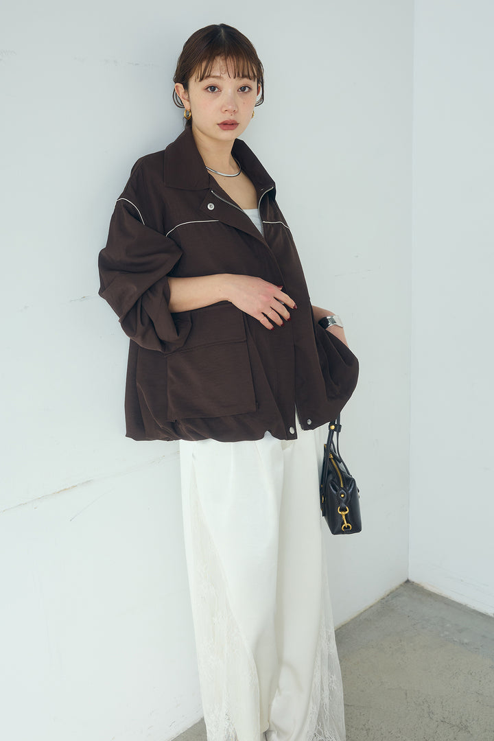 [SET]合繊ツイルバルーンジャケット+サテンレース切り替えタックパンツ(2set)