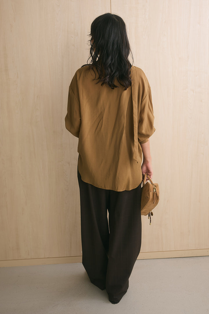 [SET]アシンメトリーネックデザインシャツ+ウエストアシメタータンチェックパンツ(2set)