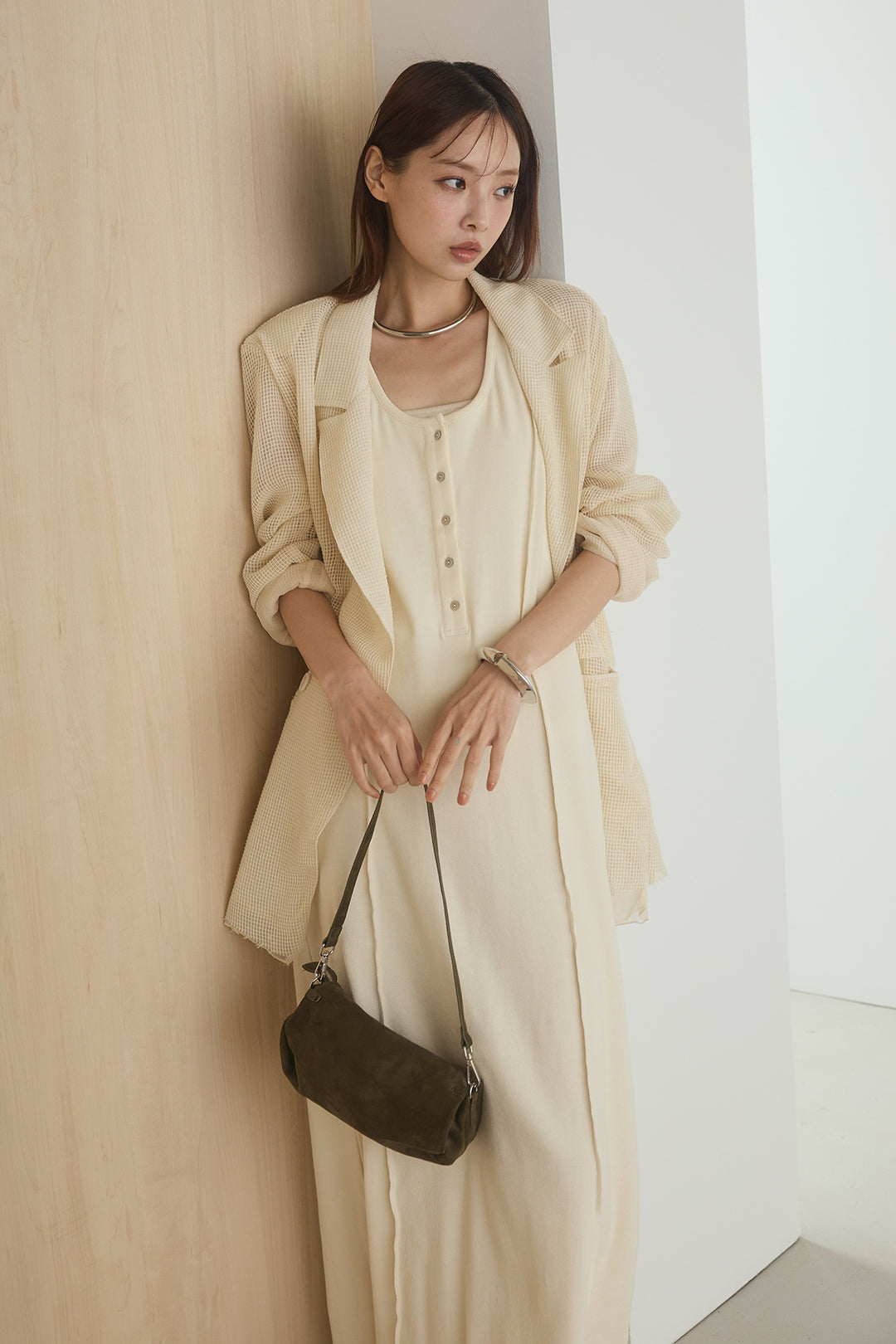 [SET]メッシュテーラードワイドジャケット+ノースリロングワンピース(2set)