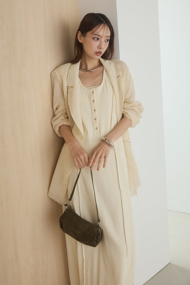 [SET]メッシュテーラードワイドジャケット+ノースリロングワンピース(2set)