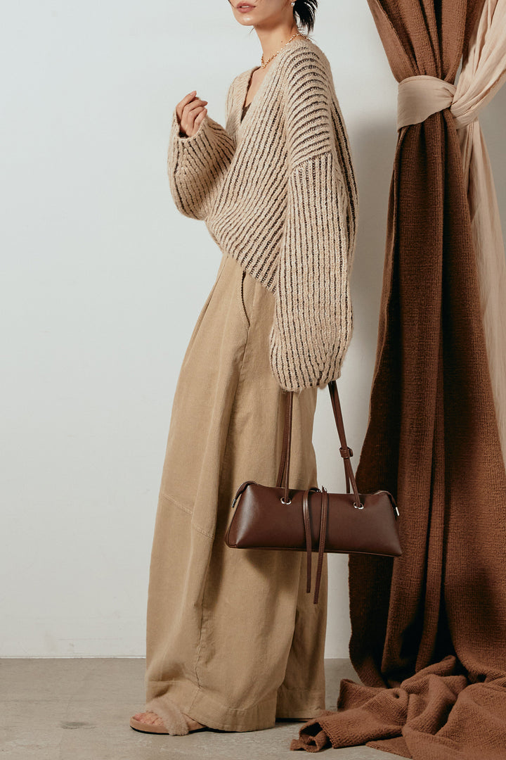 [SET]アルパカタッチ深Vニットトップス+タック入りコーデュロイワイドパンツ(2set)