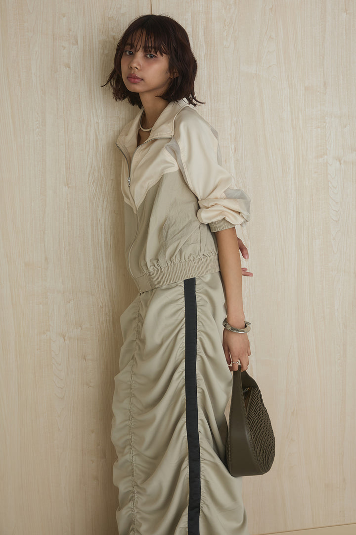 [SET]異素材切替ZIPブルゾン+サイドラインギャザースカート(2set)