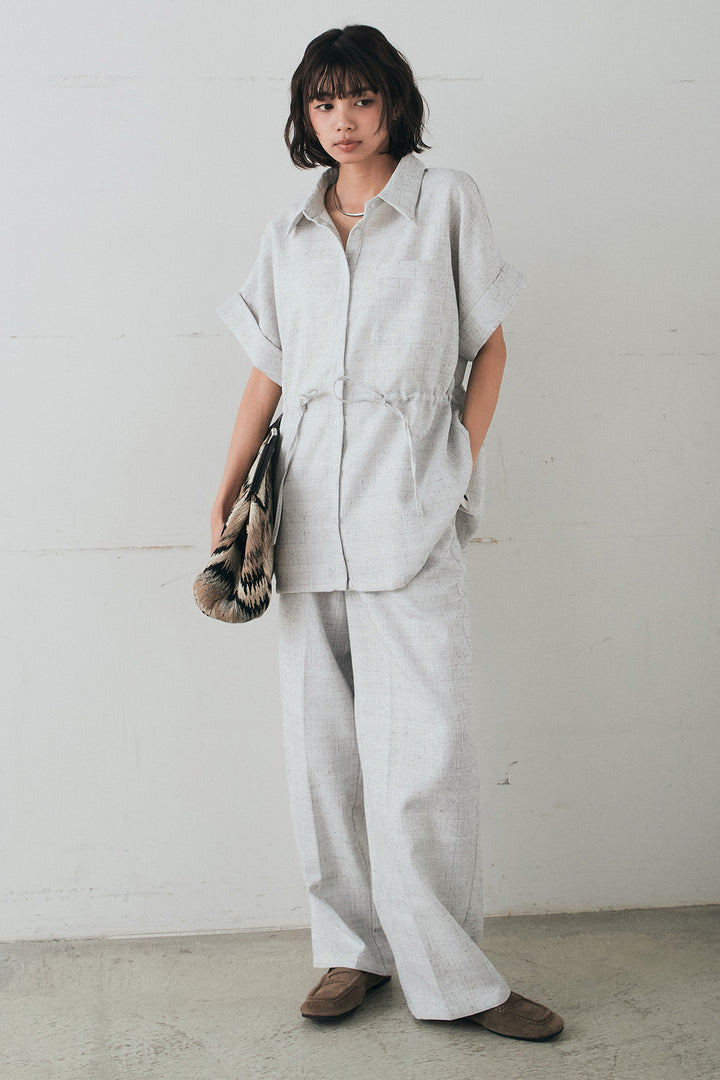 [SET]ツイードウエストドロストシャツ+ツイードタックパンツ(2set)