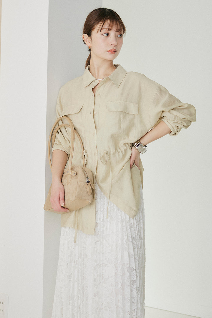[SET]リネンブレンドシアーサファリシャツ+リラックスプリーツスカート(2set)