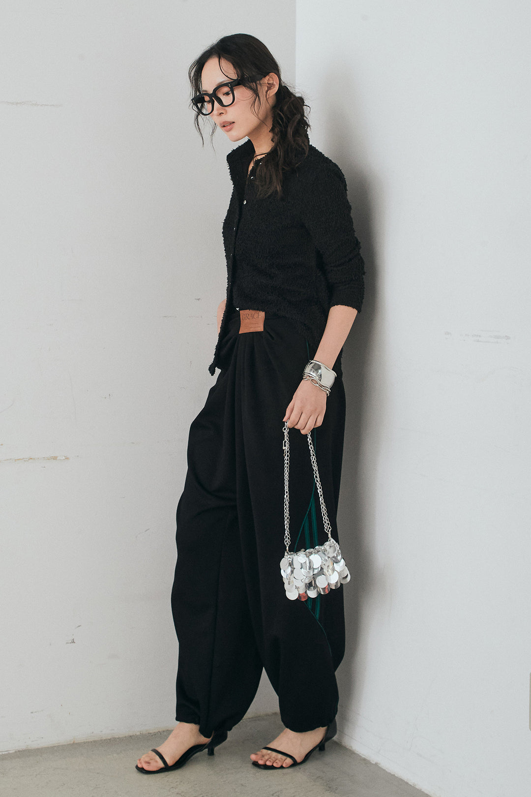 [SET]カールヤーンシャツ+ライトダンボールウェーブラインドレープパンツ(2set)